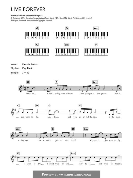 Live Forever (Oasis): Para Piano by Noel Gallagher