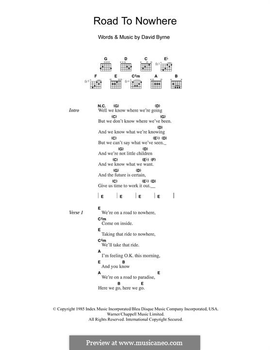 Road to Nowhere (Talking Heads): Lyrics and guitar chords by David Byrne
