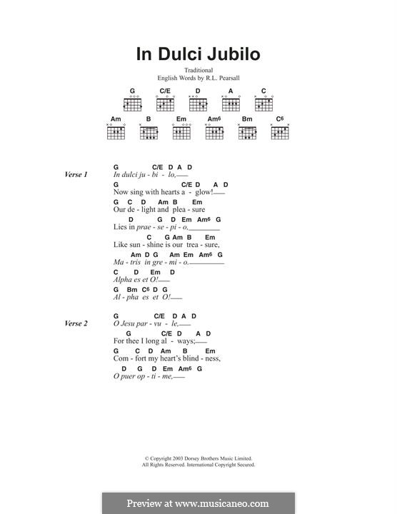 In dulci jubilo: Lyrics and guitar chords by folklore