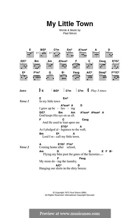 My Little Town: Lyrics and guitar chords by Paul Simon