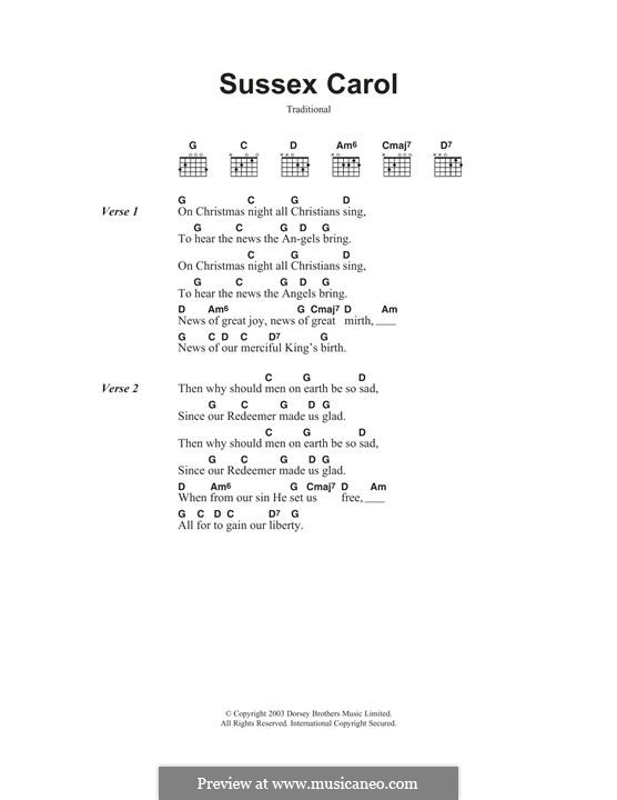 Sussex Carol: Lyrics and guitar chords by folklore