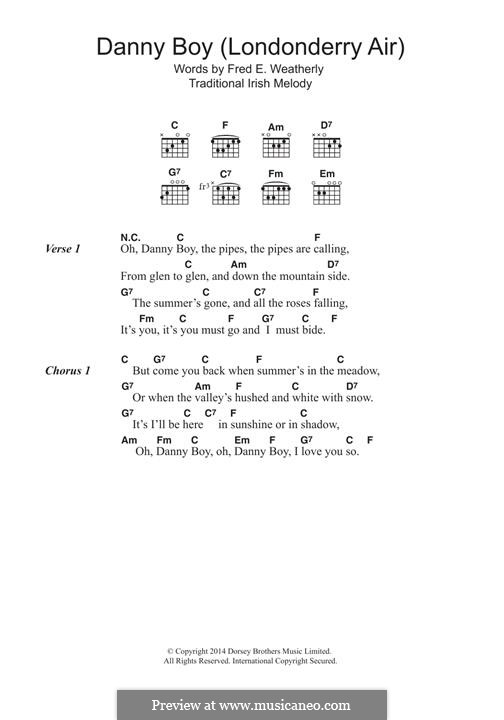 One instrument version: Lyrics and guitar chords by folklore