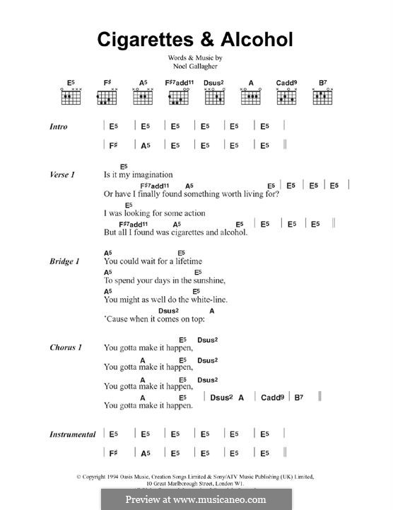 Cigarettes and Alcohol (Oasis): Lyrics and guitar chords by Noel Gallagher