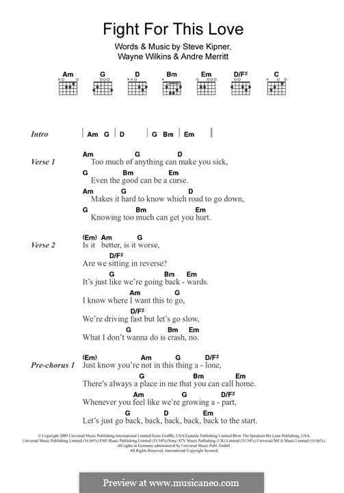 Fight for This Love (Cheryl Cole): Lyrics and guitar chords by Andre Merritt, Stephen Alan Kipner, Wayne Wilkins