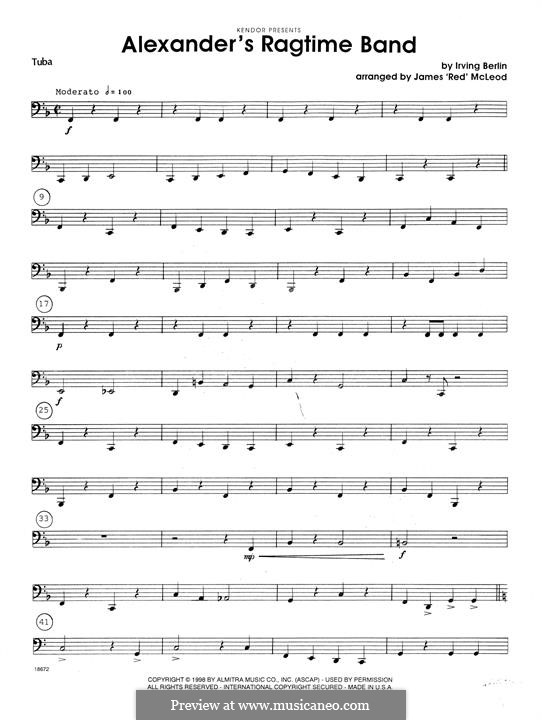 Alexander's Ragtime Band: Brass Ensemble version - Tuba part by Irving Berlin