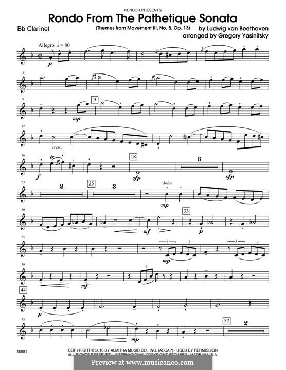 Movement III: Themes, for woodwind ensemble – Bb clarinet part by Ludwig van Beethoven