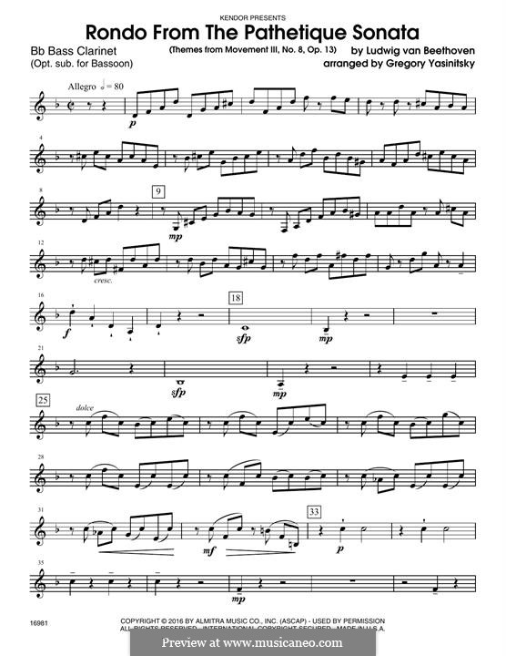 Movement III: Themes, for woodwind ensemble – Bb bass clarinet part by Ludwig van Beethoven