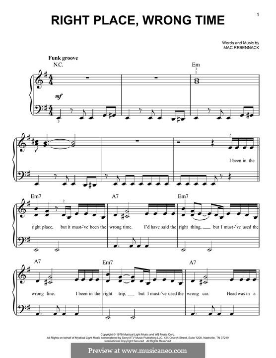 Right Place, Wrong Time (Dr. John): Para Piano by Mac Rebennack
