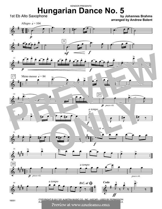 Dance No.5 in F Sharp Minor (Printable scores): For woodwind – 1st Eb Alto Saxophone part by Johannes Brahms