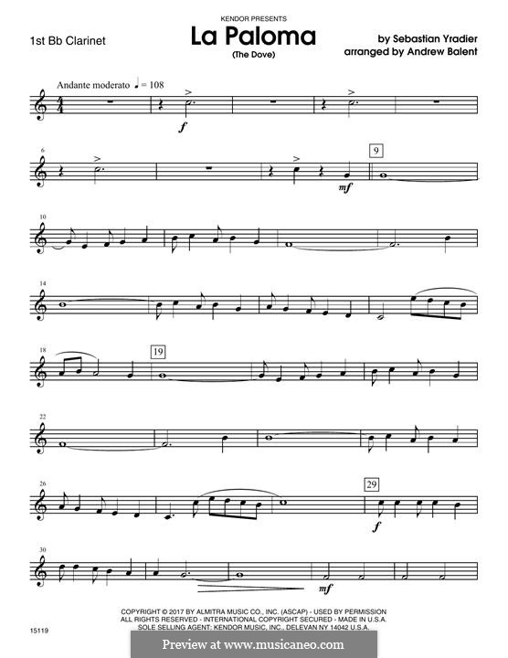La Paloma (The Dove): For clarinets – 1st Bb Clarinet part by Sebastián Yradier