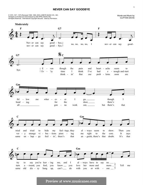 Never Can Say Goodbye (The Jackson 5): para teclado by Clifton Davis