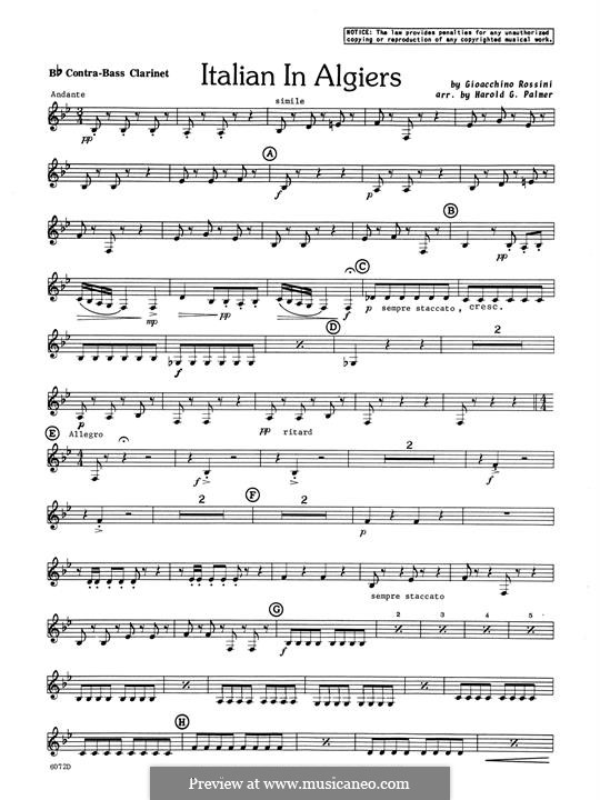 L'italiana in Algeri (The Italian Girl in Algiers): Andante, for clarinet quartet – Bb Contra Bass Clarinet part by Gioacchino Rossini