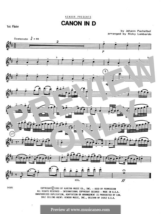 Quartet instrument version: 1st Flute part by Johann Pachelbel