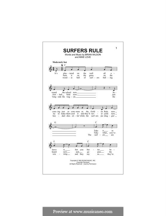 Surfer's Rule (The Beach Boys): para teclado by Brian Wilson, Mike Love
