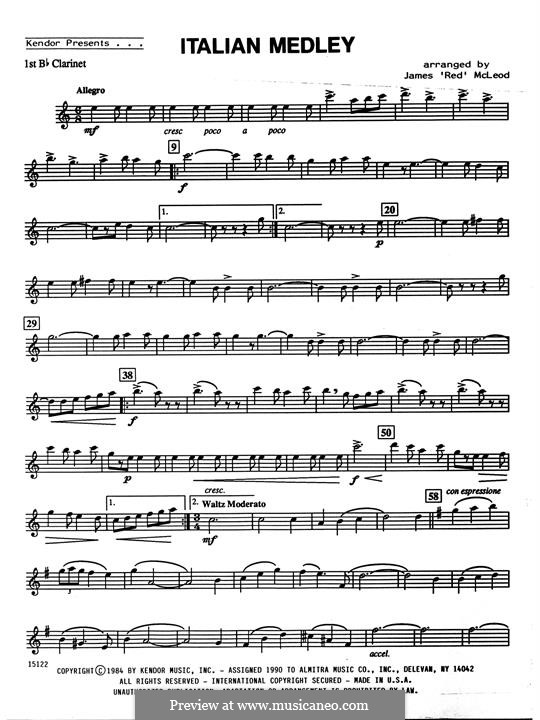 Italian Medley: For clarinets – 1st Bb Clarinet part by Unknown (works before 1850)