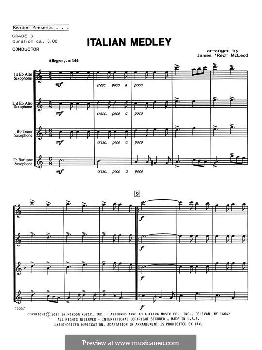 Italian Medley: For saxophones – full score by Unknown (works before 1850)