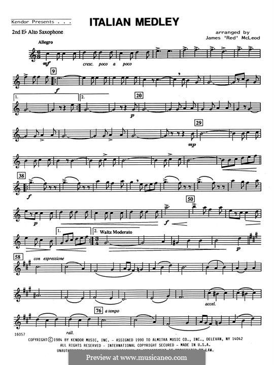 Italian Medley: For saxophones – 2nd Eb Alto Saxophone part by Unknown (works before 1850)
