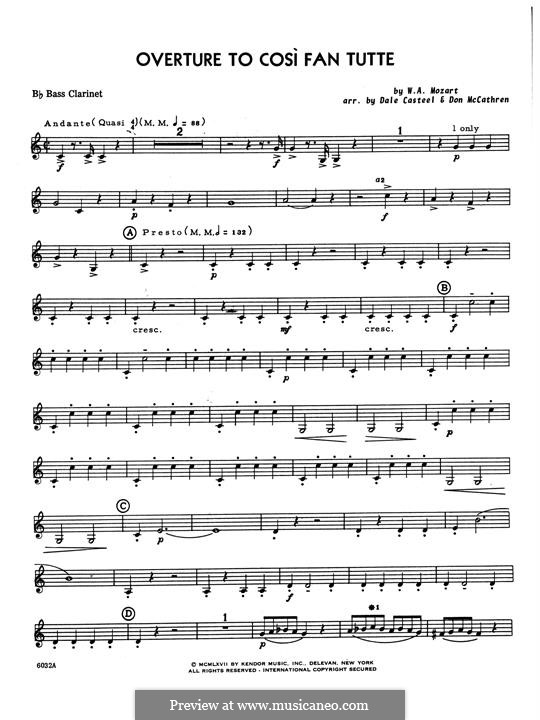 Overture: For clarinet quartet – Bb Bass Clarinet part by Wolfgang Amadeus Mozart