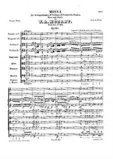 Mass No.11 in C Major (Missa brevis No.7) 'Piccolomini', K.258: Partitura completa by Wolfgang Amadeus Mozart