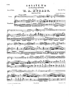 Sonata for Violin and Piano in D Major, K.29: partitura by Wolfgang Amadeus Mozart