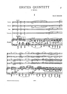 Piano Quintet No.1 in C Minor: Score, parts by Max Reger