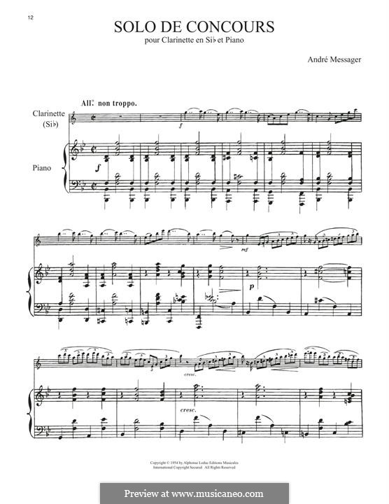 Solo de concours for Clarinet and Piano: partitura by Andre Messager