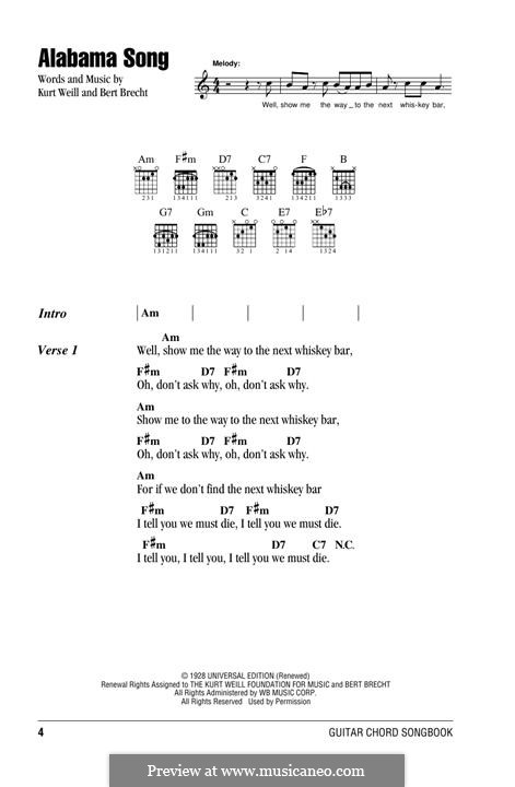 Alabama Song (David Bowie): Lyrics and guitar chords by Kurt Weill