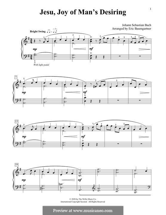 Jesu, Joy of Man's Desiring, for Piano: Jazz version by Johann Sebastian Bach