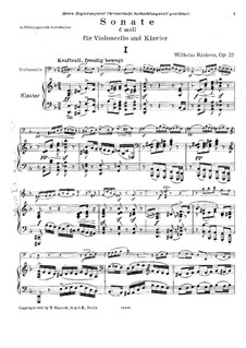 Sonata for Cello and Piano in D Minor, Op.22: partitura by Wilhelm Rinkens