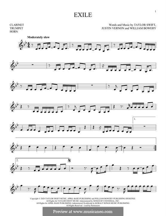 Exile (feat. Bon Iver): para clarinete by Justin Vernon, Taylor Swift, William Bowery