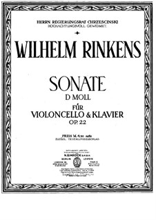 Sonata for Cello and Piano in D Minor, Op.22: Parte de solo by Wilhelm Rinkens