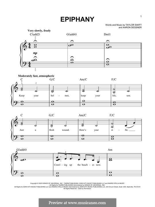 Epiphany (Taylor Swift): Facil para o piano by Aaron Dessner