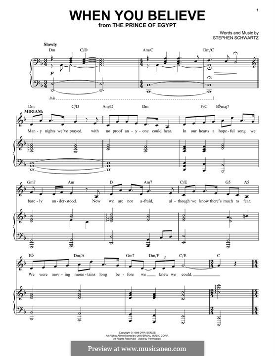 When You Believe (from The Prince of Egypt): Para vocais e piano by Stephen Schwartz