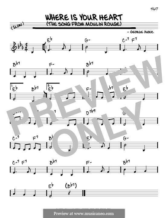 Where Is Your Heart (from Moulin Rouge): melodia by Georges Auric