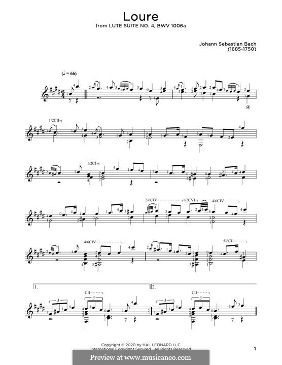 Suite for Lute in E Major, BWV 1006a: Loure, for guitar by Johann Sebastian Bach