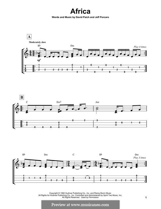 Africa (Toto): para ukulele by David Paich, Jeff Porcaro