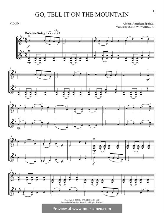 Go, Tell it on the Mountain (Printable Scores): para dois violinos by folklore