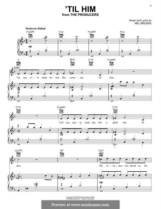 'Til Him (from The Producers): Para vocais e piano (ou Guitarra) by Mel Brooks
