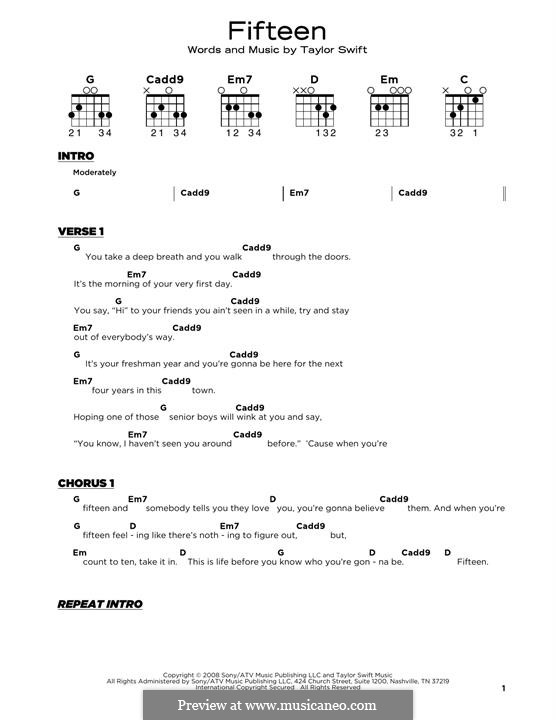 Fifteen: Lyrics and guitar chords by Taylor Swift