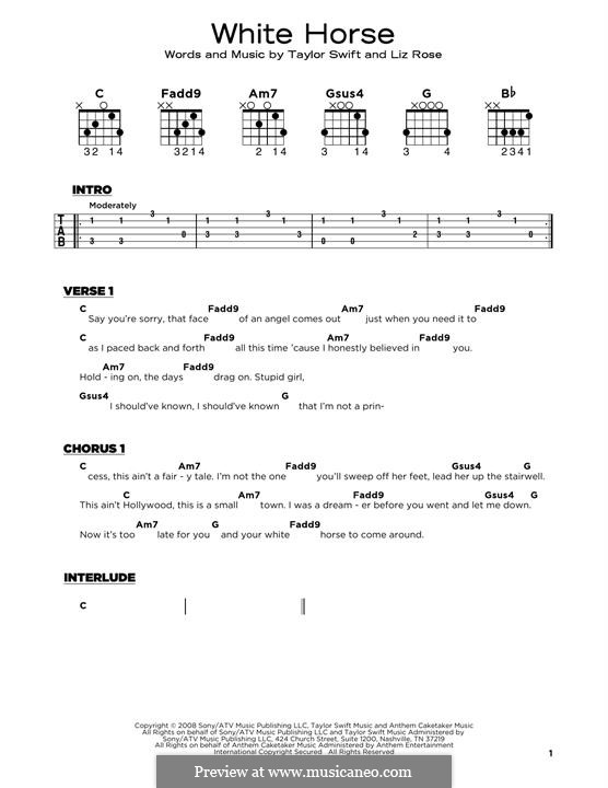 White Horse (Taylor Swift): Lyrics and guitar chords by Liz Rose