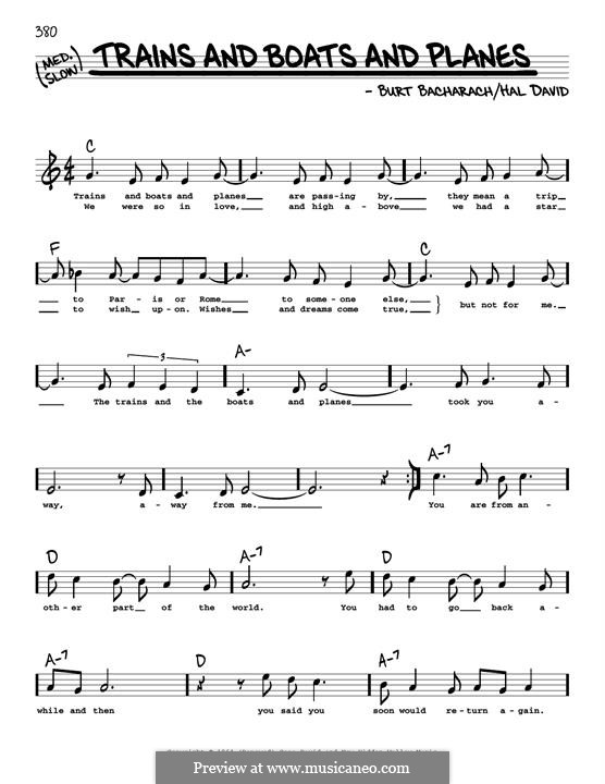 Trains and Boats and Planes por B. Bacharach Partituras on músicaNeo