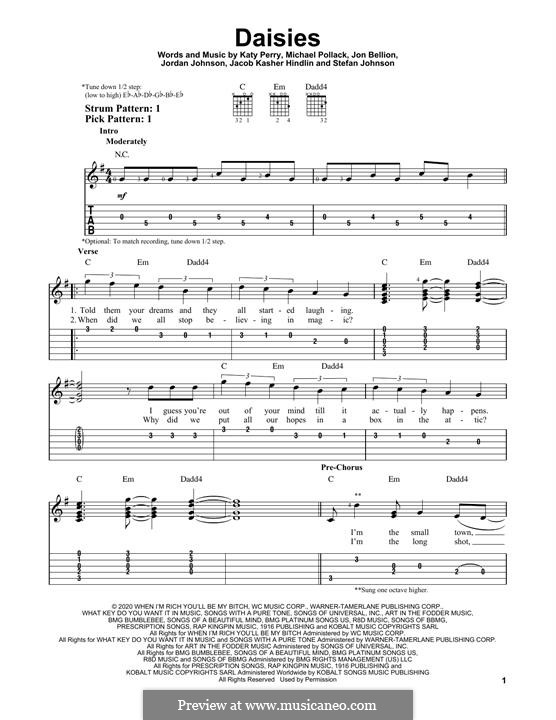 Daisies (Katy Perry): Para guitarra com guia by Jacob Kasher Hindlin, Katy Perry, Jonathan Bellion, Stefan Johnson, Jordan Johnson, Michael Pollack