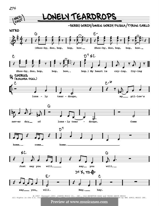 Lonely Teardrops: melodia by Berry Gordy, Gwen Gordy Fuqua, Tyran Carlo