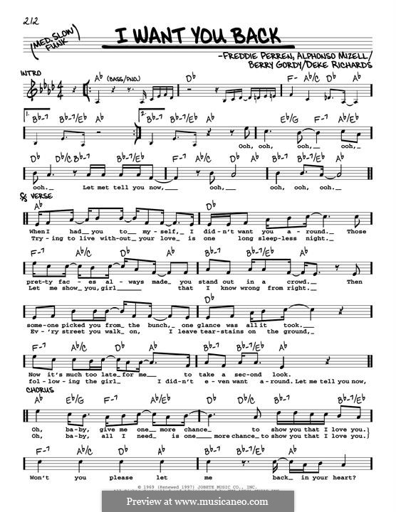 I Want You Back (The Jackson 5): melodia by Alphonso Mizell, Berry Gordy, Deke Richards, Freddie Perren