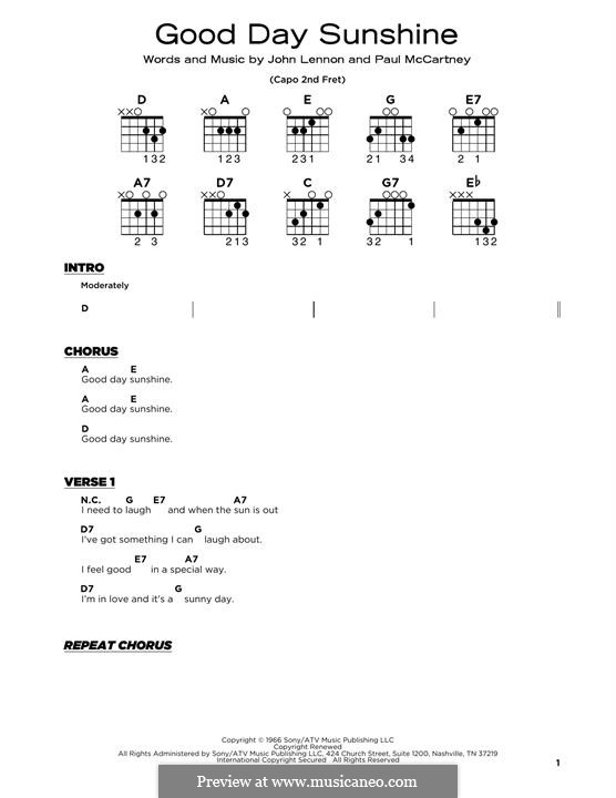 Good Day Sunshine (The Beatles): Para Guitarra by John Lennon, Paul McCartney
