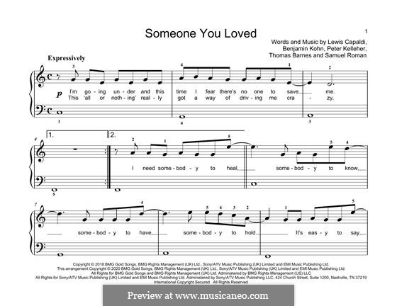 Someone You Loved: Facil para o piano by Benjamin Kohn, Peter Kelleher, Thomas Barnes, Samuel Roman, Lewis Capaldi