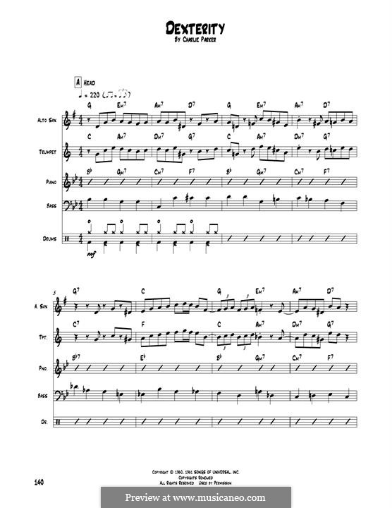 Dexterity: Transcribed score by Charlie Parker