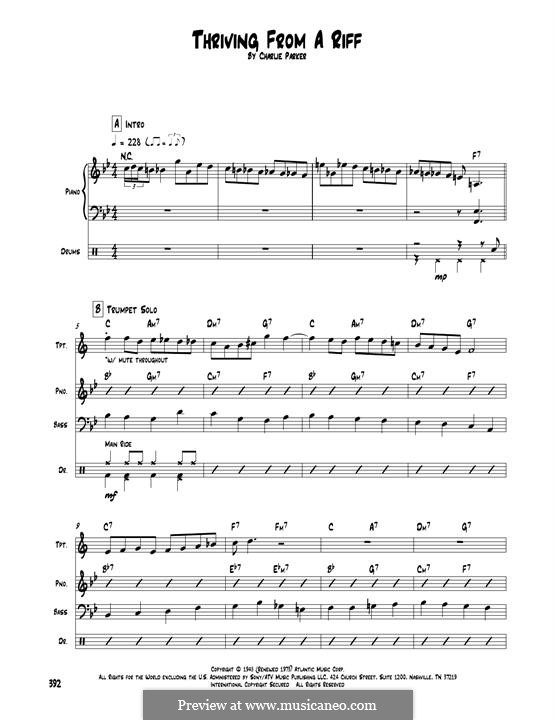 Thriving From A Riff: Transcribed score by Charlie Parker