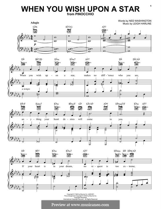 When You Wish Upon a Star (from Disney's Pinocchio): Para vocais e piano (ou Guitarra) by Leigh Harline