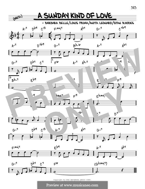 A Sunday Kind of Love: Melody line (reharmonized version) by Anita Leonard, Barbara Belle, Louis Prima, Stan Rhodes